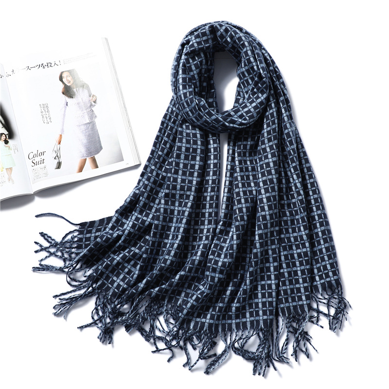 Cashmere check fringed warm shawl wholesale