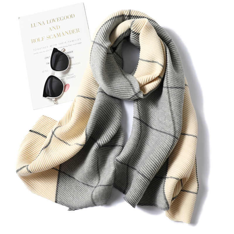 Color block plaid cashmere scarf