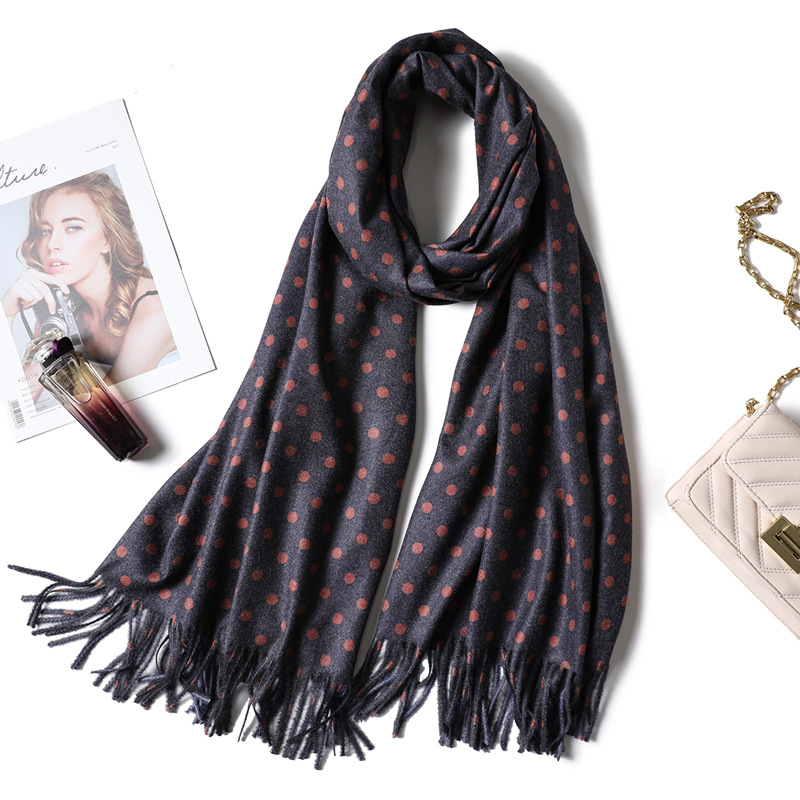 Polka dot fringed cashmere shawl