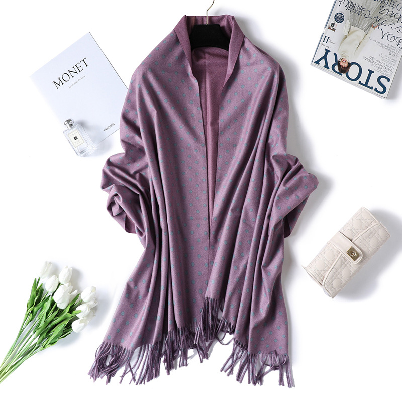 Polka dot fringed cashmere shawl