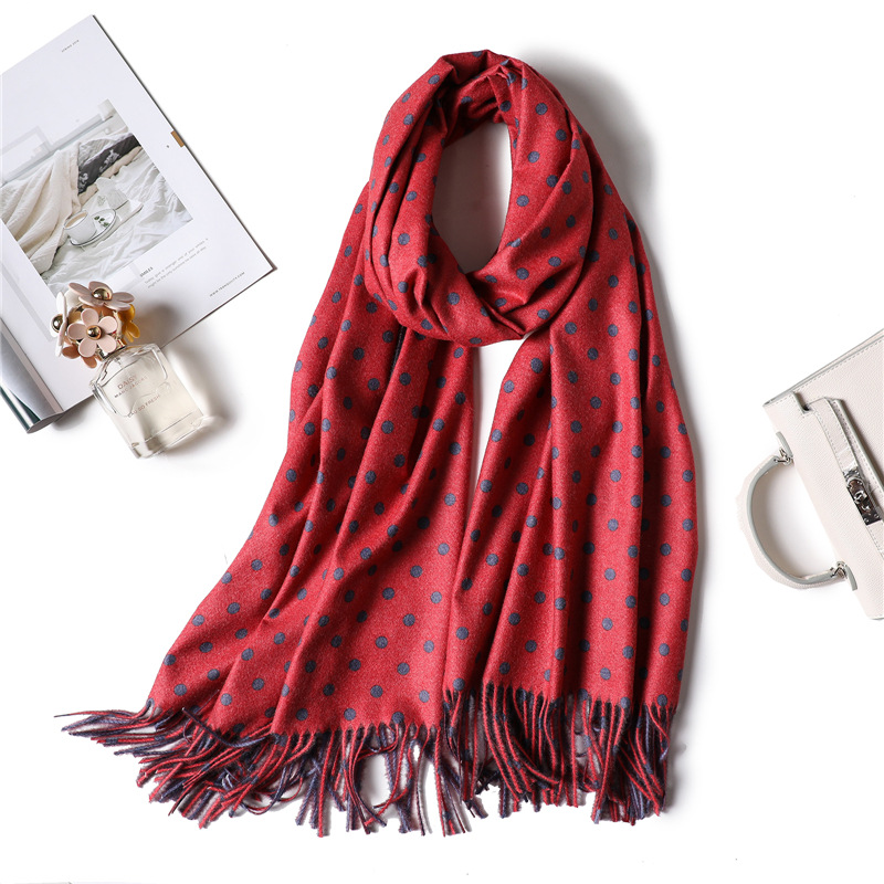 Polka dot fringed cashmere shawl