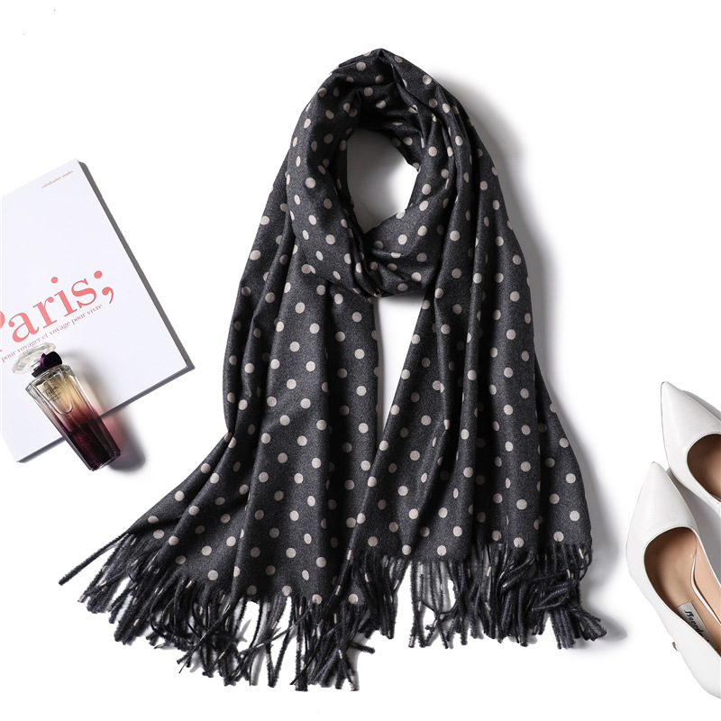Polka dot fringed cashmere shawl