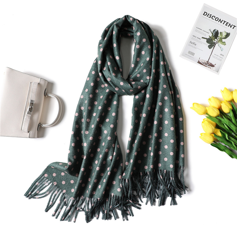 Polka dot fringed cashmere shawl