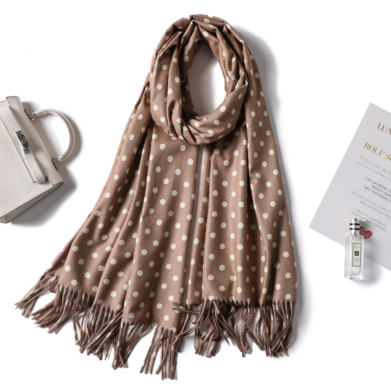 Polka dot fringed cashmere shawl
