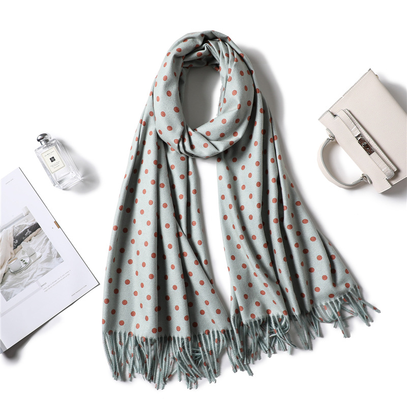 Polka dot fringed cashmere shawl