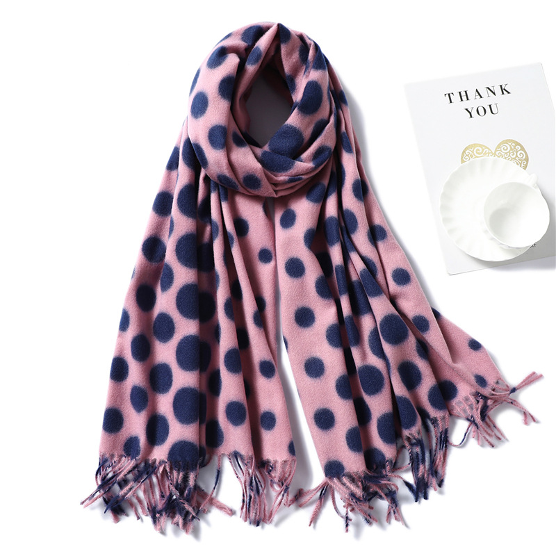 Polka dot pattern cashmere scarf