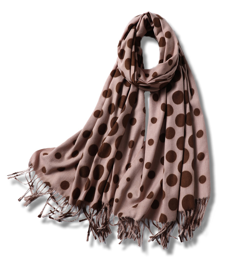 Polka dot pattern cashmere scarf
