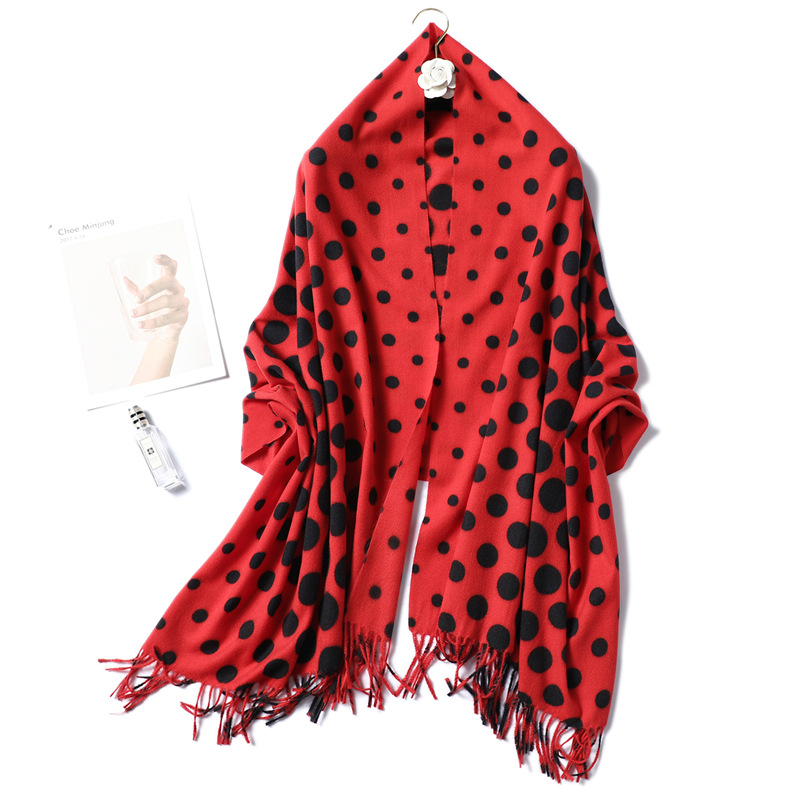 Polka dot pattern cashmere scarf