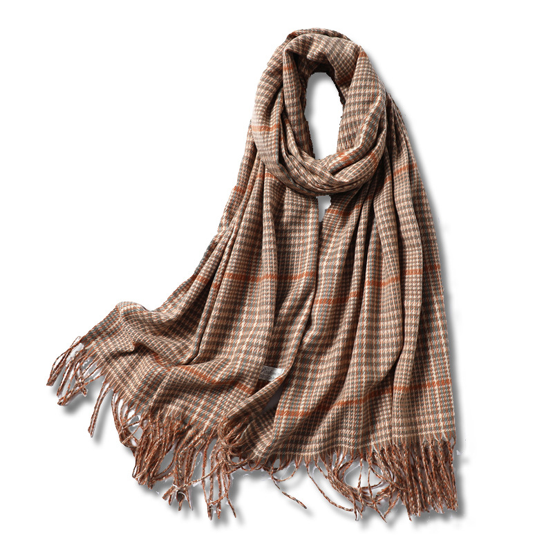 Printed striped fringed cashmere scarf