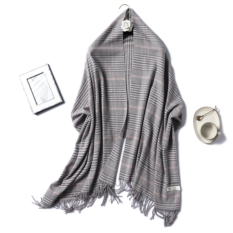 Printed striped fringed cashmere scarf