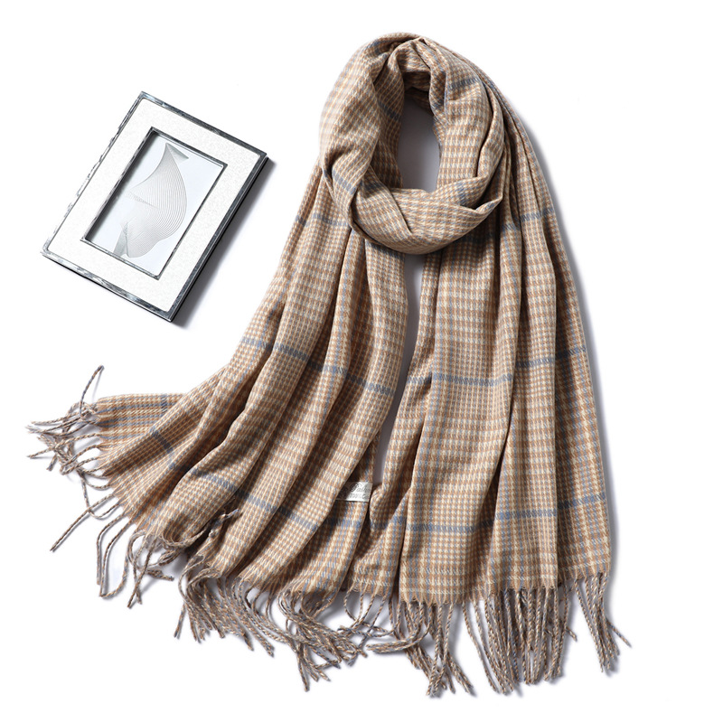 Printed striped fringed cashmere scarf