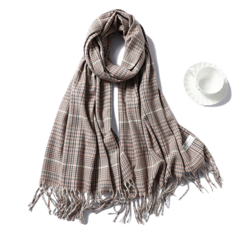Printed striped fringed cashmere scarf