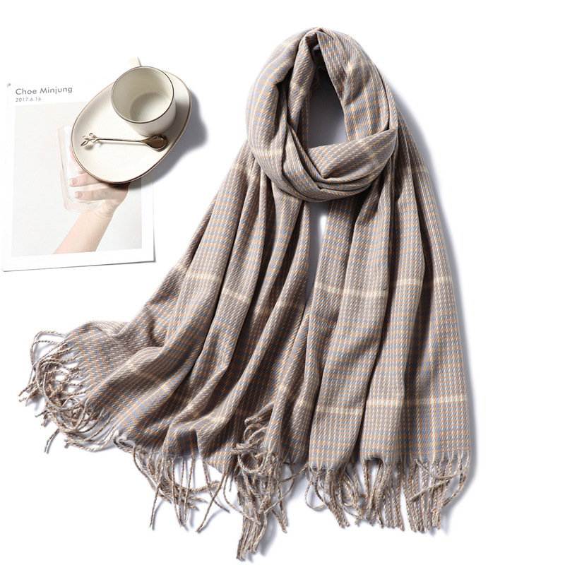 Printed striped fringed cashmere scarf