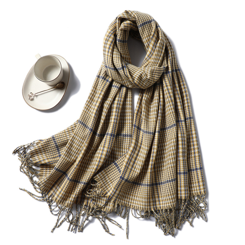 Printed striped fringed cashmere scarf