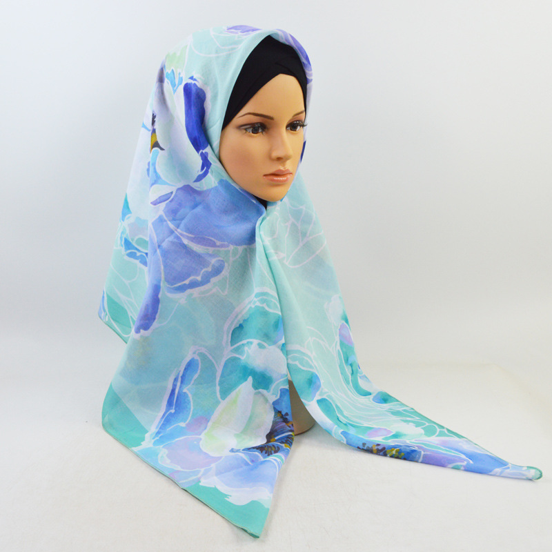 Printed cotton linen square scarf wholesale