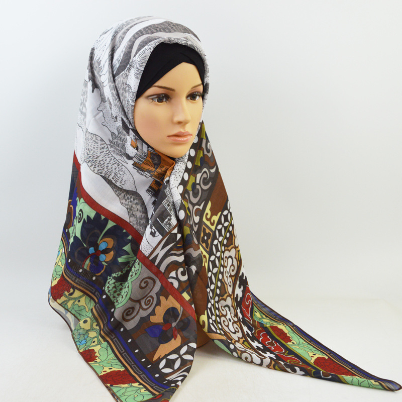 Printed cotton linen square scarf wholesale