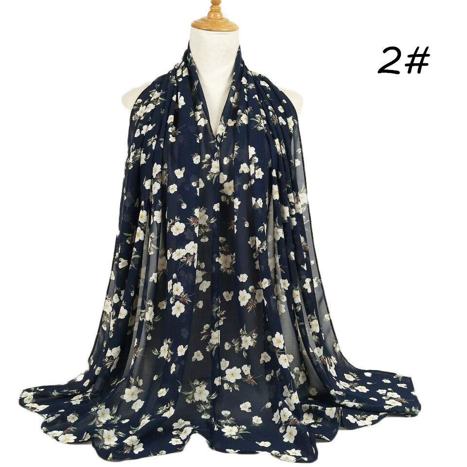 Flower embellished pearl chiffon scarf