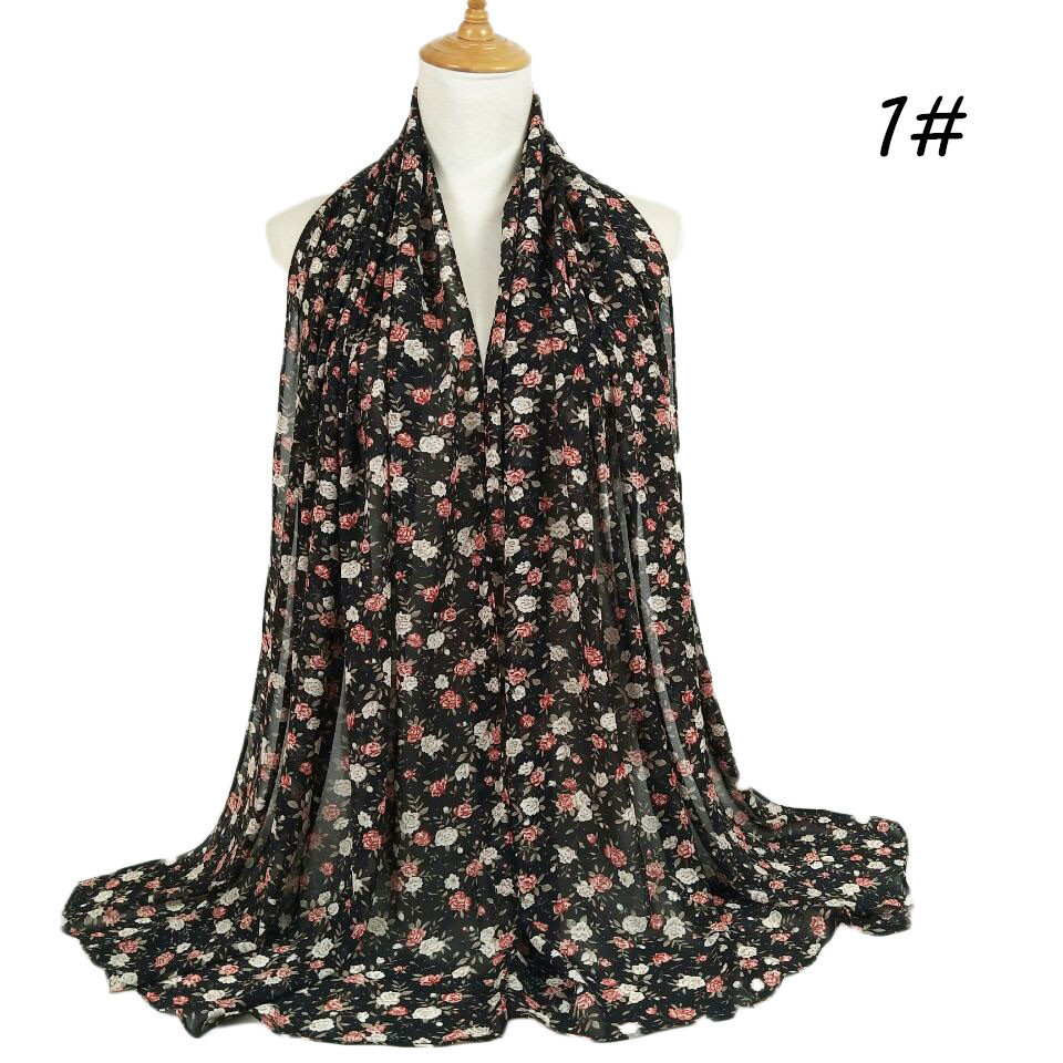 Flower embellished pearl chiffon scarf