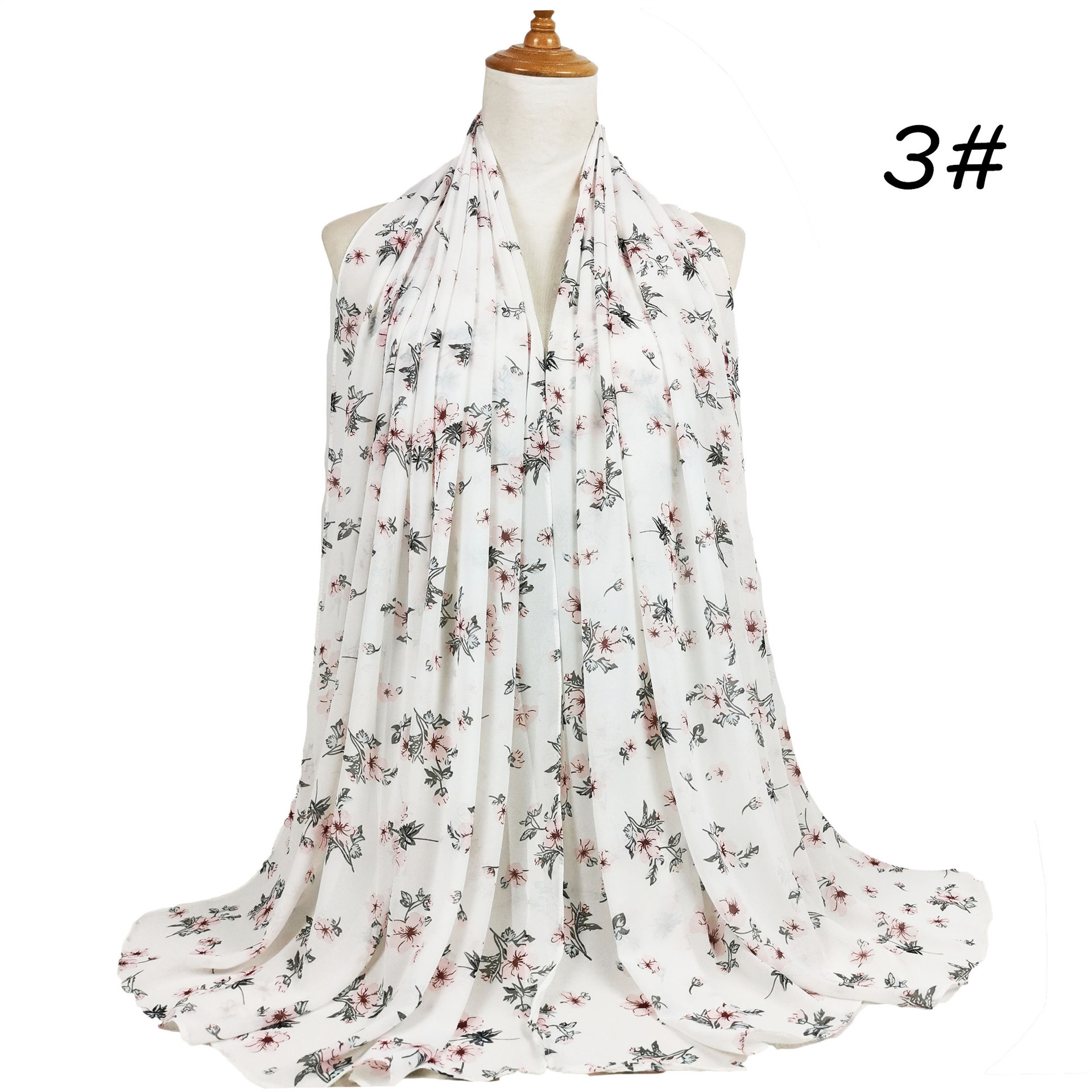 Flower embellished pearl chiffon scarf