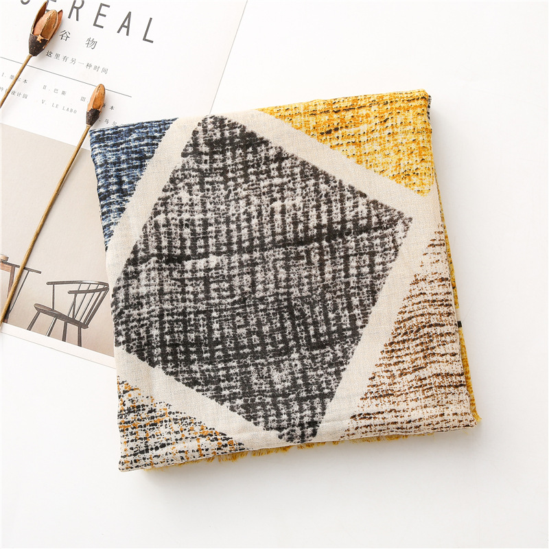 Colorful printed cotton linen shawl