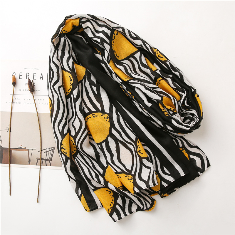 Lemon pattern cotton linen shawl