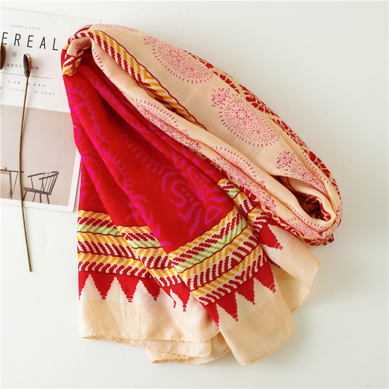 Rose red cotton warm print scarf