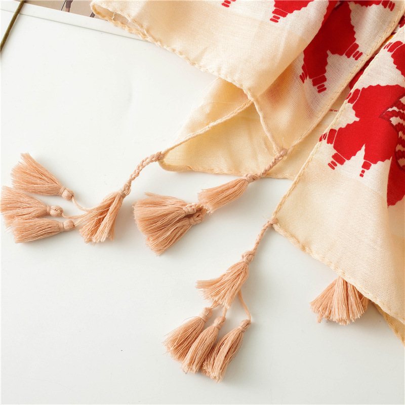 Rose red cotton warm print scarf