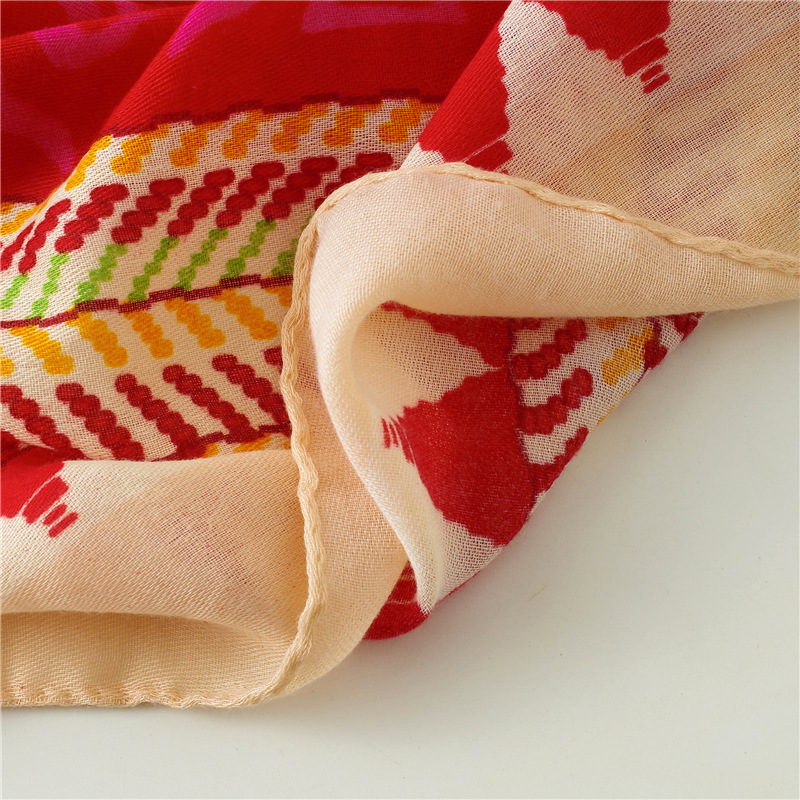 Rose red cotton warm print scarf