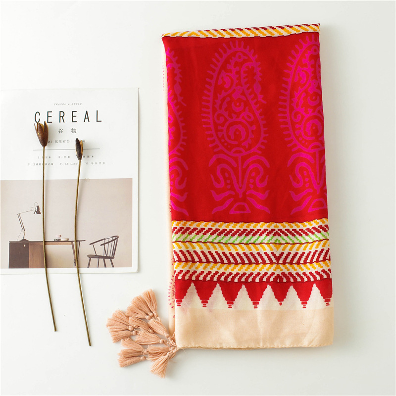 Rose red cotton warm print scarf