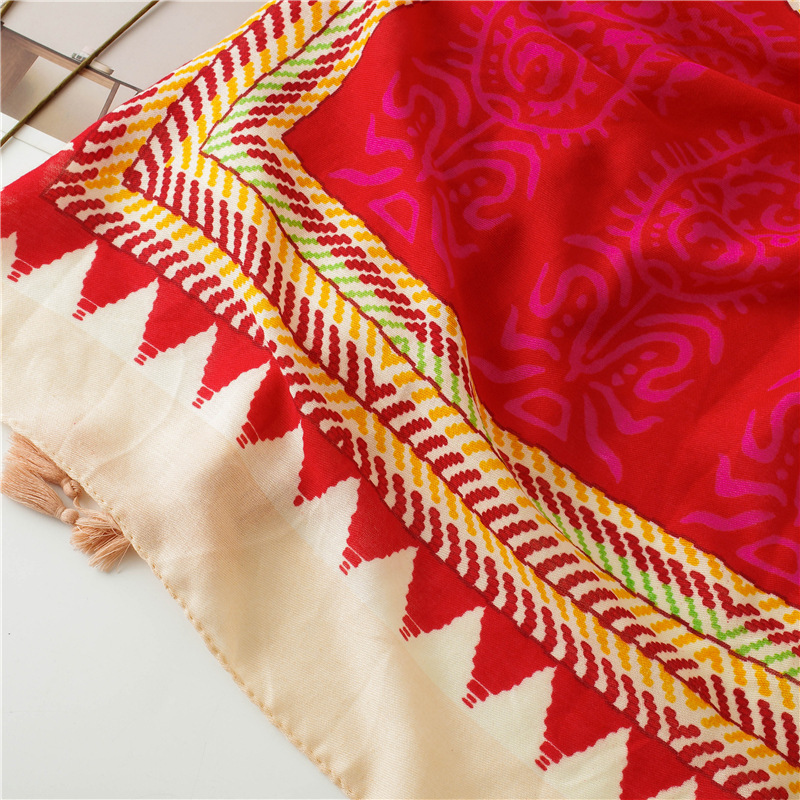Rose red cotton warm print scarf