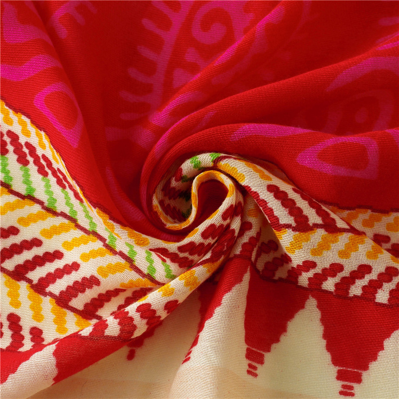 Rose red cotton warm print scarf