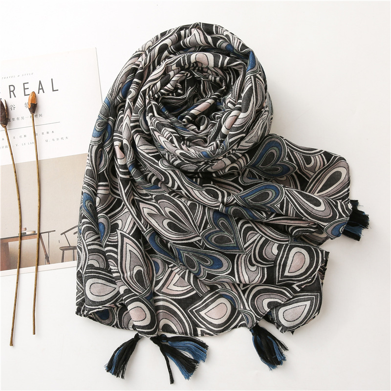 Wholesale cotton linen black long scarf