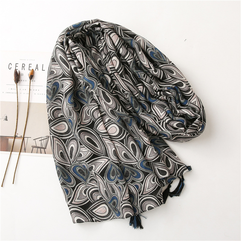 Wholesale cotton linen black long scarf