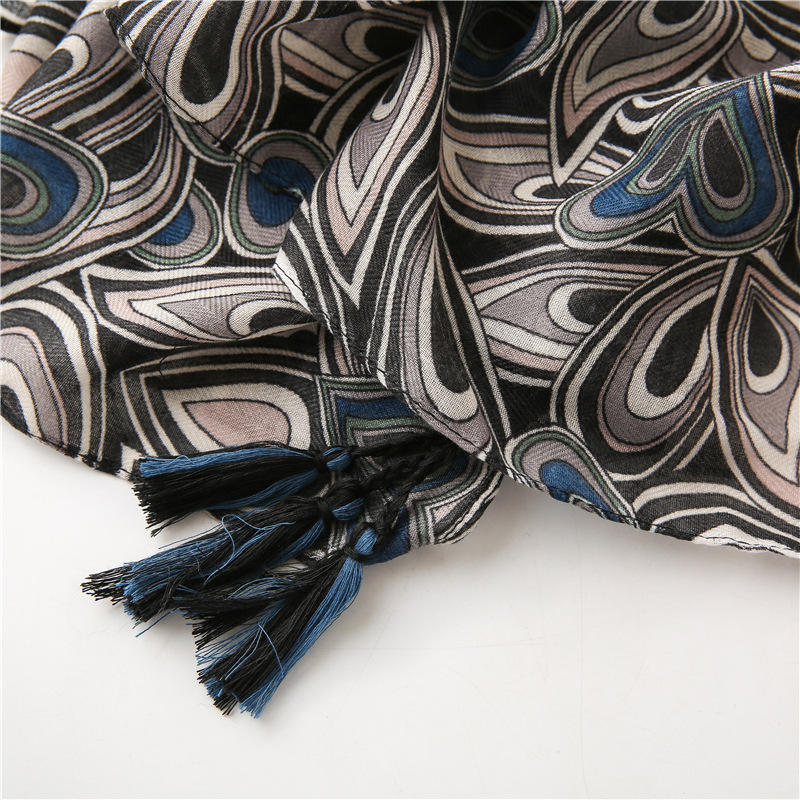 Wholesale cotton linen black long scarf
