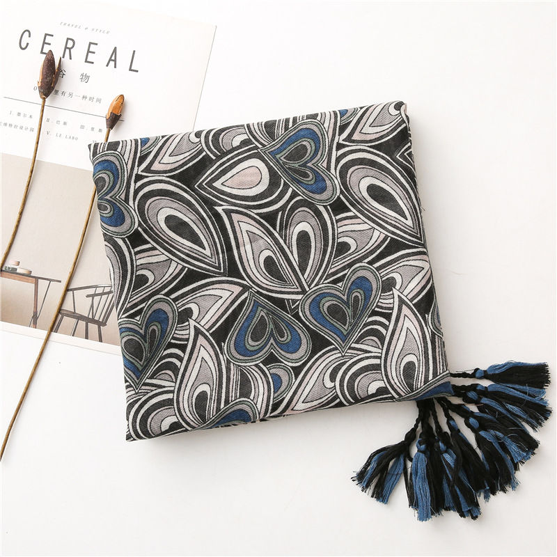 Wholesale cotton linen black long scarf