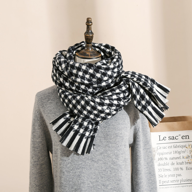 Check striped cashmere padded scarf