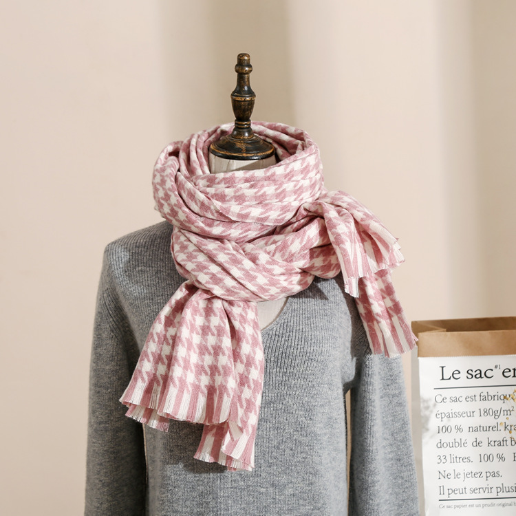 Check striped cashmere padded scarf