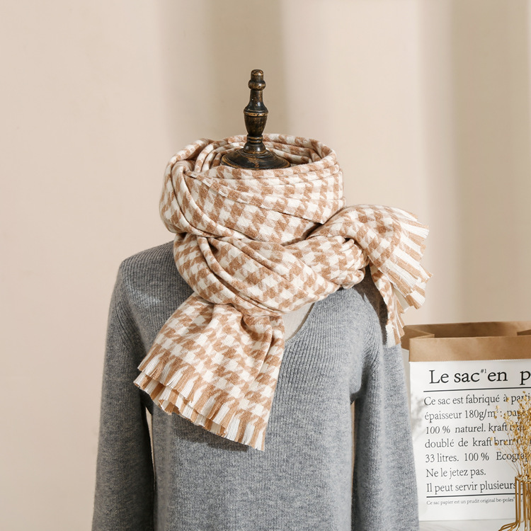 Check striped cashmere padded scarf