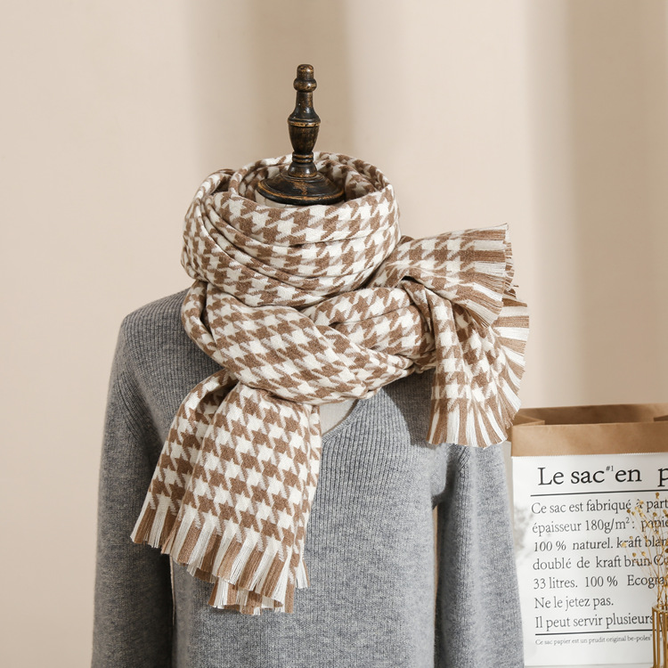 Check striped cashmere padded scarf