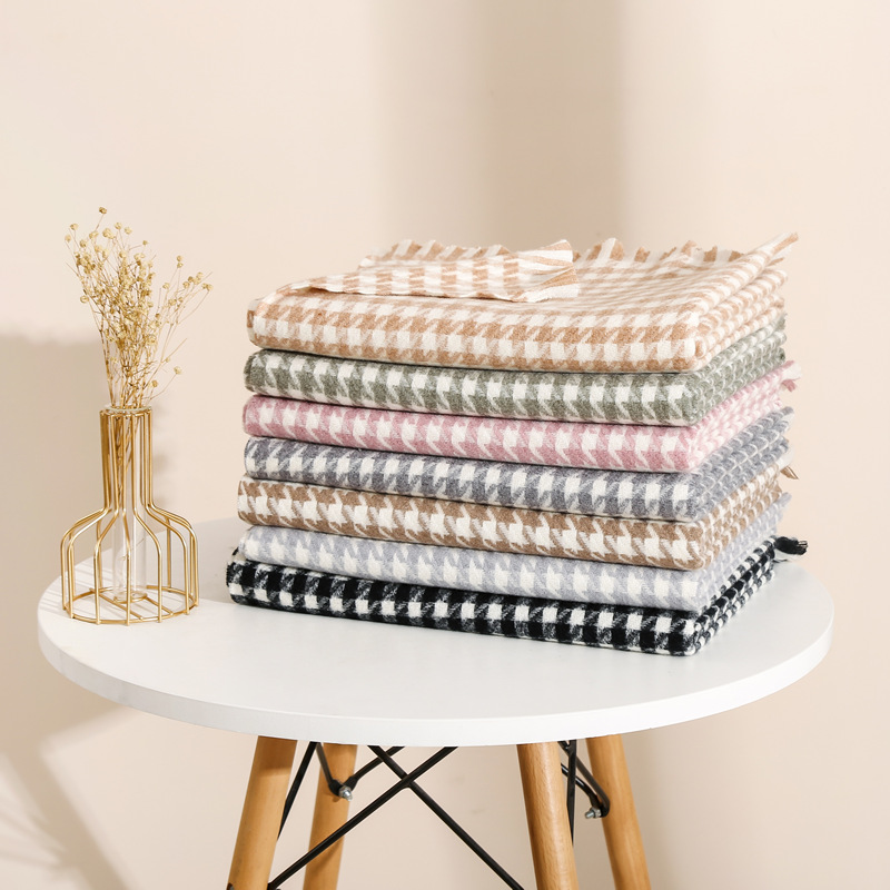 Check striped cashmere padded scarf