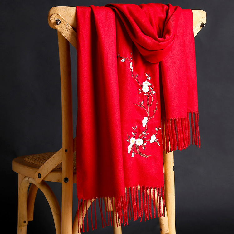 Winter thick pure color warm tassel cashmere scarf