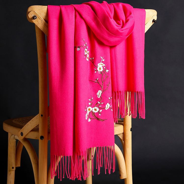 Winter thick pure color warm tassel cashmere scarf