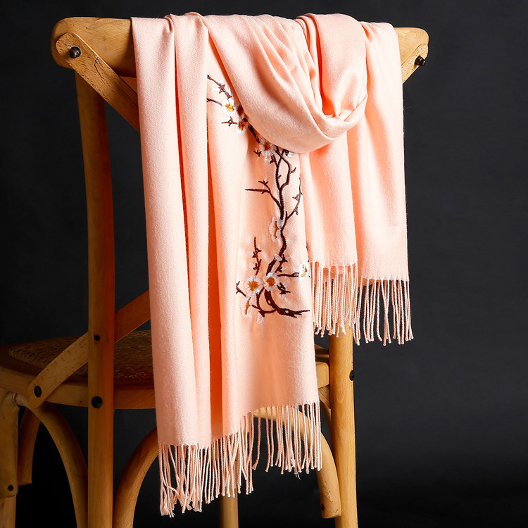 Winter thick pure color warm tassel cashmere scarf