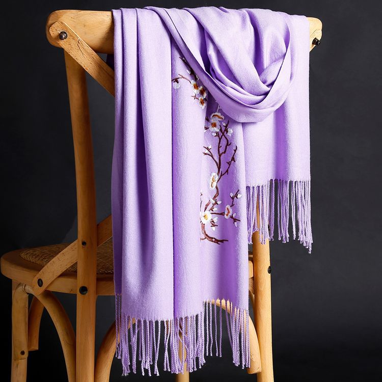 Winter thick pure color warm tassel cashmere scarf