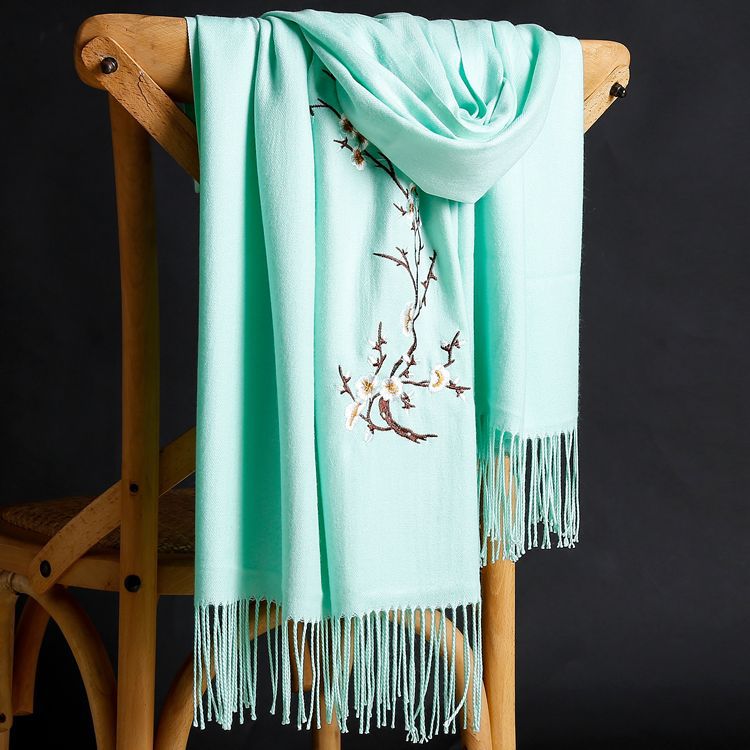 Winter thick pure color warm tassel cashmere scarf