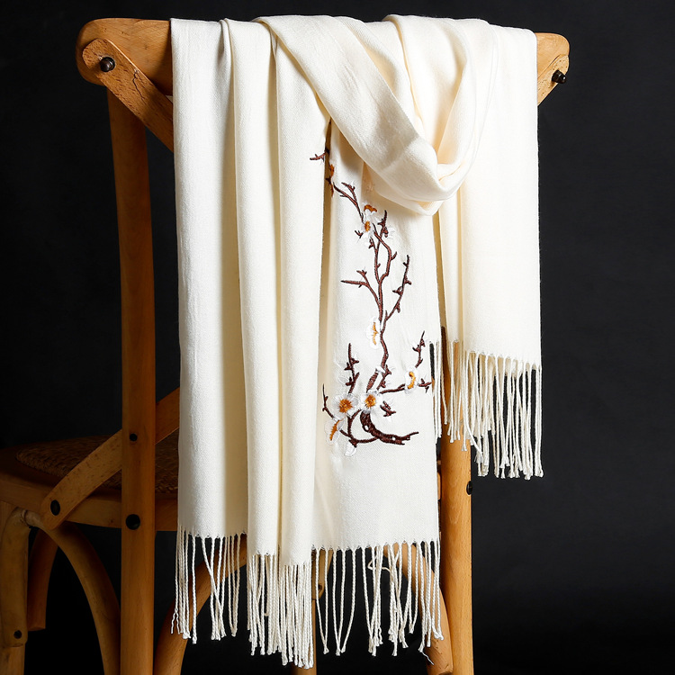 Winter thick pure color warm tassel cashmere scarf