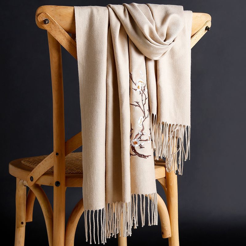 Winter thick pure color warm tassel cashmere scarf