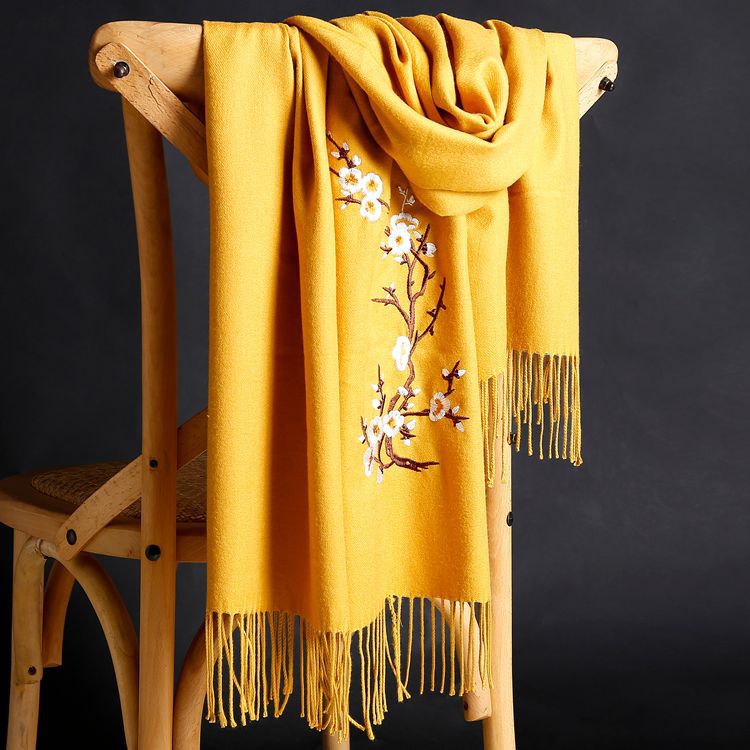 Winter thick pure color warm tassel cashmere scarf