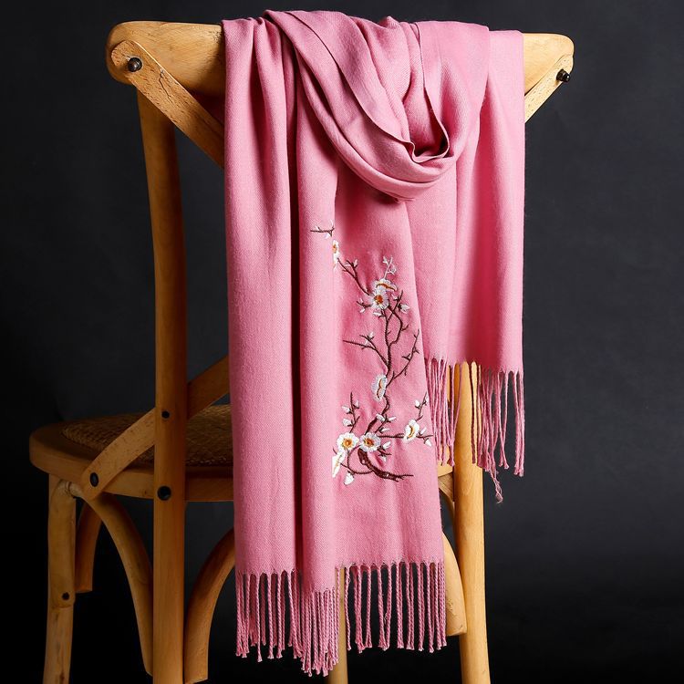 Winter thick pure color warm tassel cashmere scarf