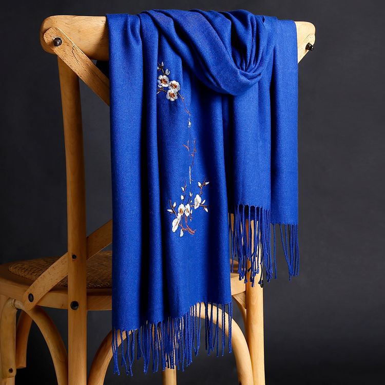 Winter thick pure color warm tassel cashmere scarf
